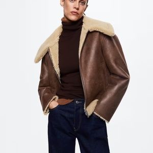 Mango Shearling collar bomber jacket (faux) size medium